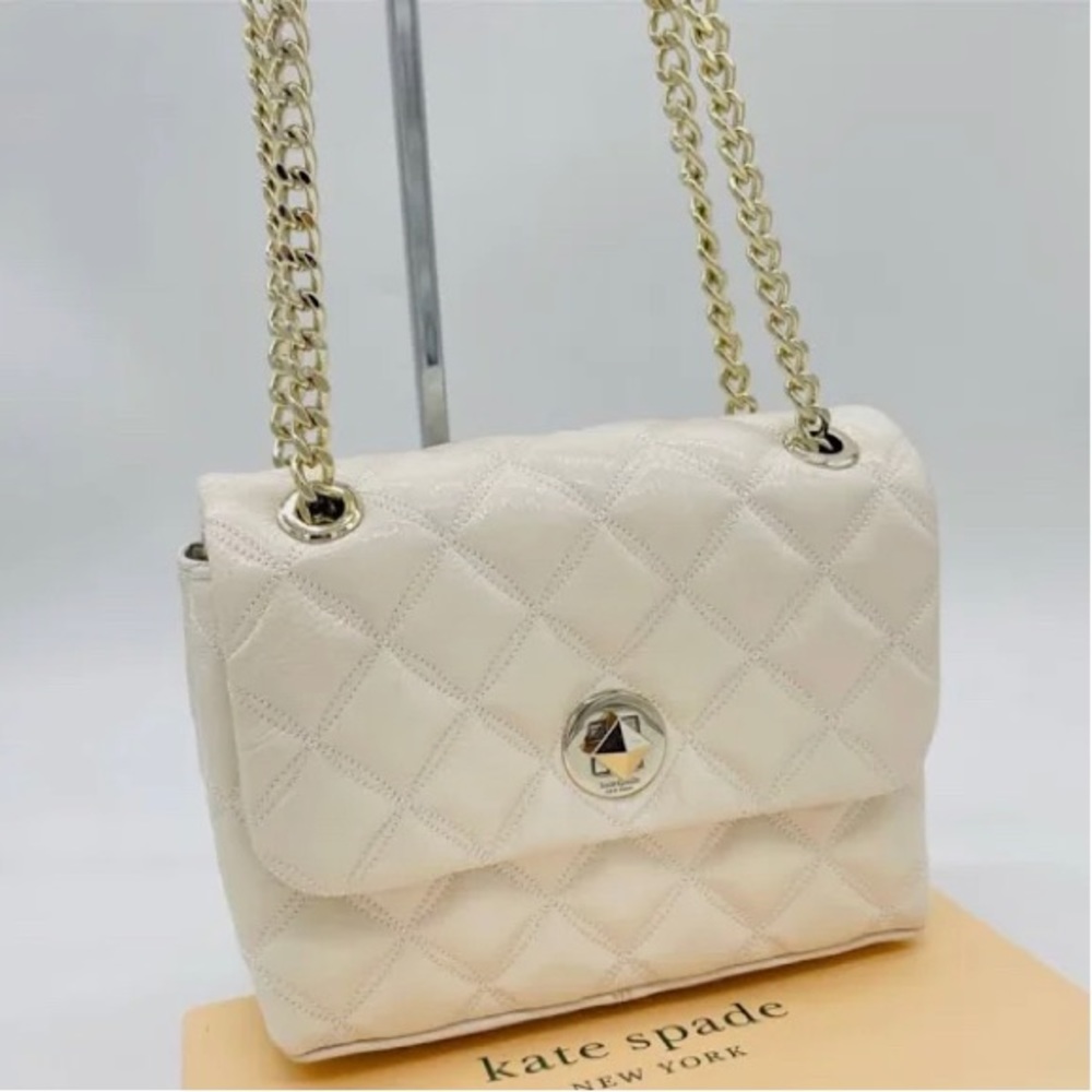 KATE SPADE Original Natalia Quilted Small Flap Shoulder/Crossbody - Parchment